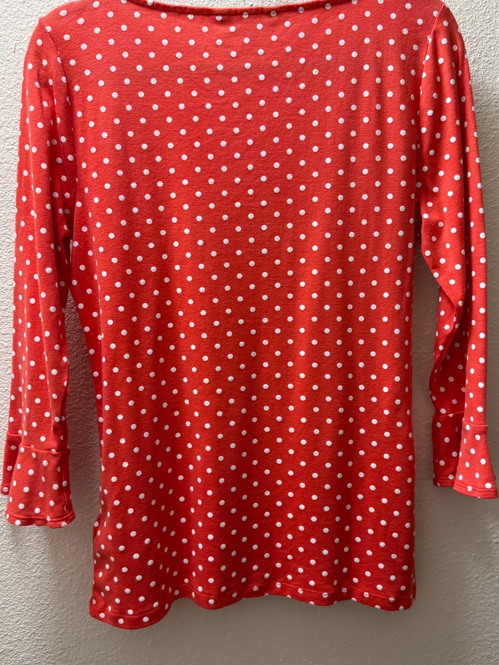 Lauren Ralph Lauren Top L Red Polka Dot Cotton Bell Sleeve Boat Neck